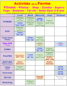 Horaires métiers de la forme 2026-2027