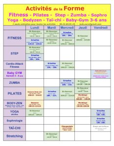 Horaires métiers de la forme 2026-2027